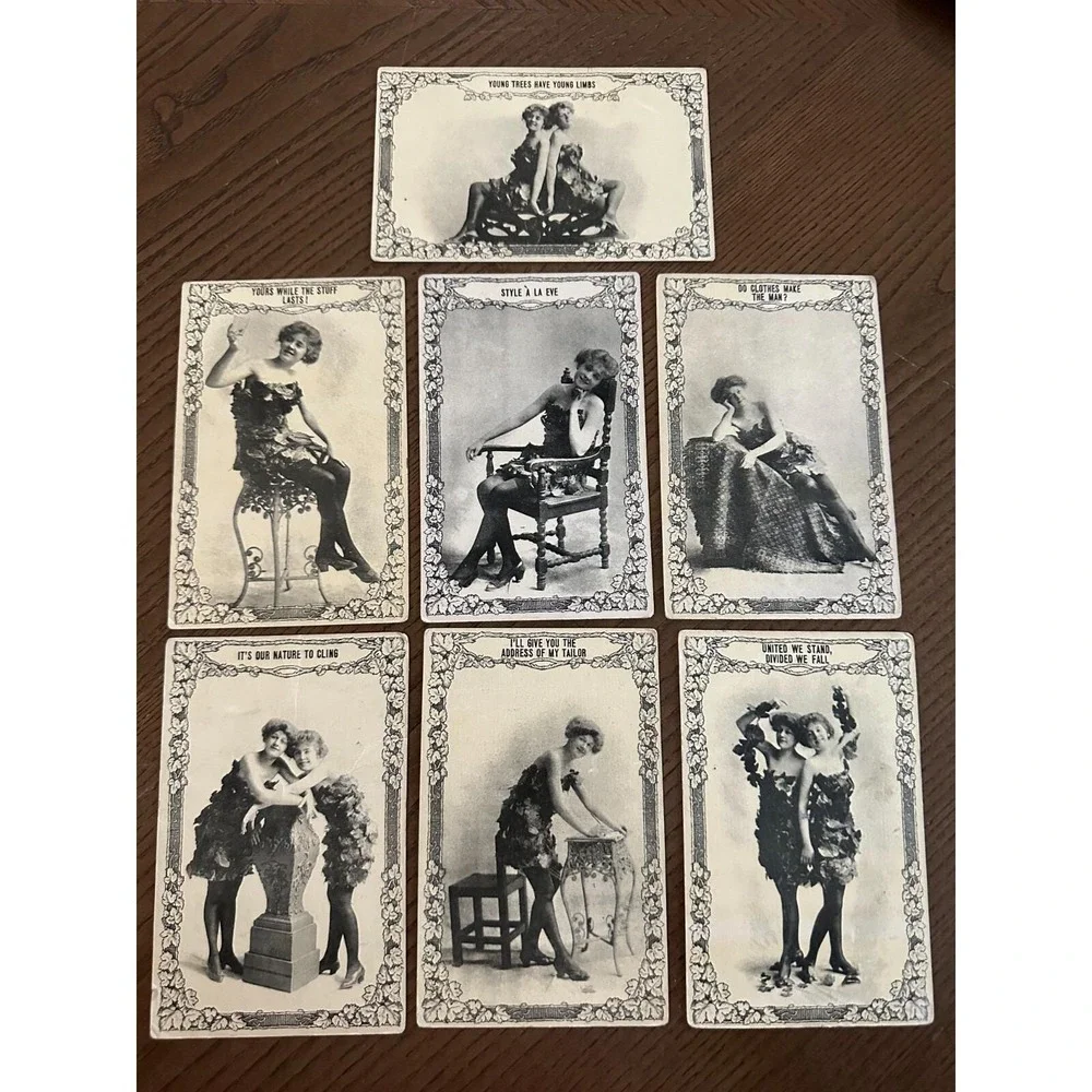 Antique 7‎ Postcards S78 Women in Short Dresses of Leaves Valentine Sexy Risque